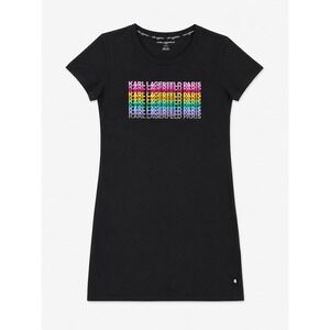 Karl Lagerfeld Paris Womens Black Rainbow Logo T-Shirt Mini Dress Size Medium